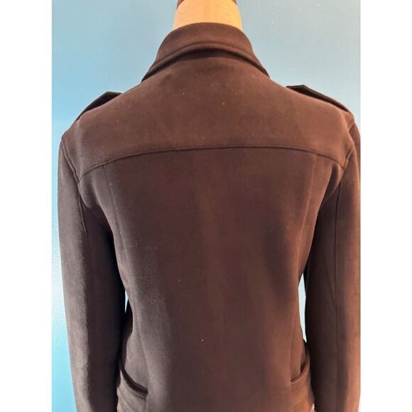 Sans Souci Faux Suede Moto Jacket Attached Belt Zipper Close & Pockets S - Picture 6 of 8